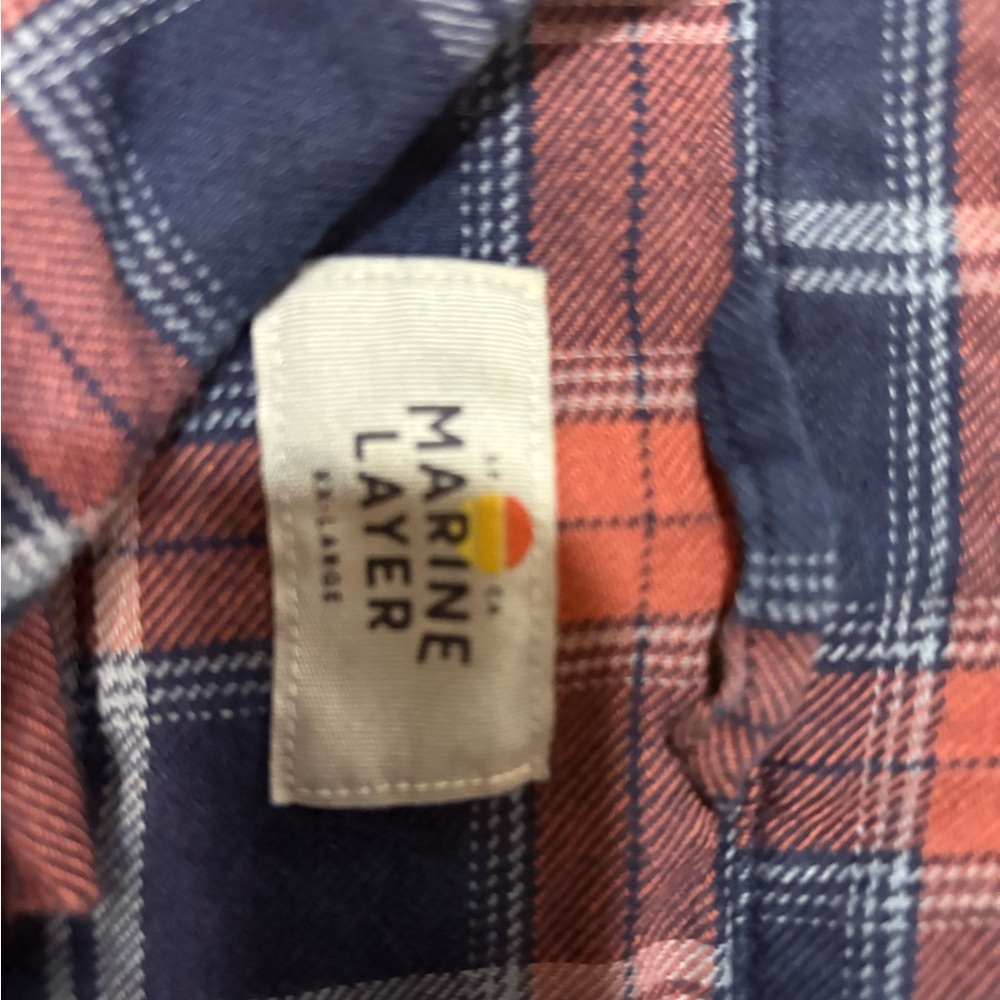 Marine Layer Checkered Shirt in Navy and Coral